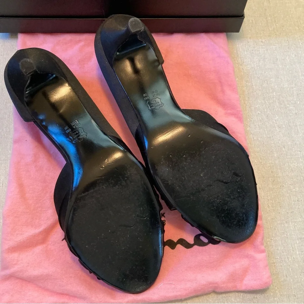 Nina, Black Luster Satin, Size 9M, Open Toe shoes. Original box and storage bag. - Picture 3 of 8